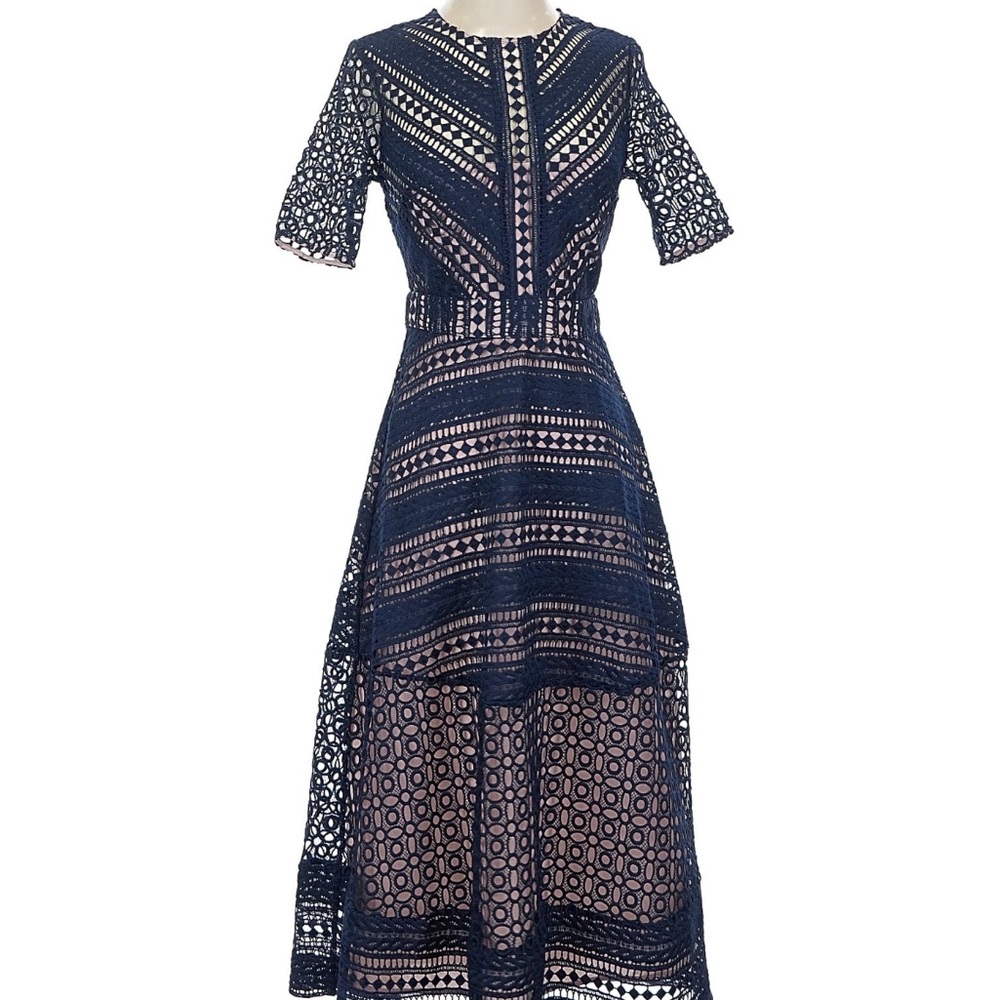 ASOS Navy and White Lace Midi Dress
